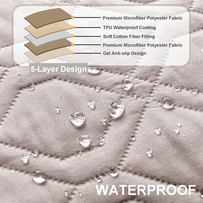 Recliner Armrest Cover with Headrest, Chair Armrest Slipcover with Side Pockets, Water-Resistant, Non Slip Furniture Protector for Pets(Apricot,2 Seater 4PCS)