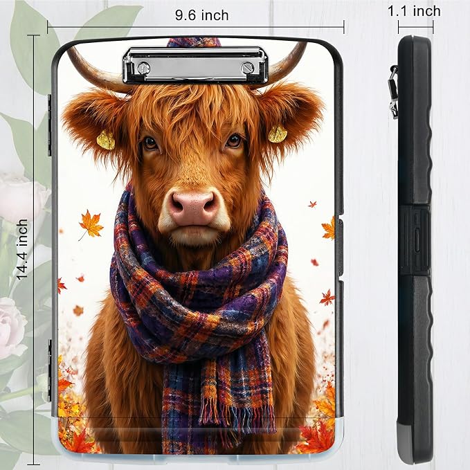 A4 Clipboard with Storage Pen Holder, Clipboards Organizer Nursing Clipboard Foldable File Folder Plastic Clipboard Folio Clip Board for Office Work Classroom Doctor, Scarf Yellow Bull