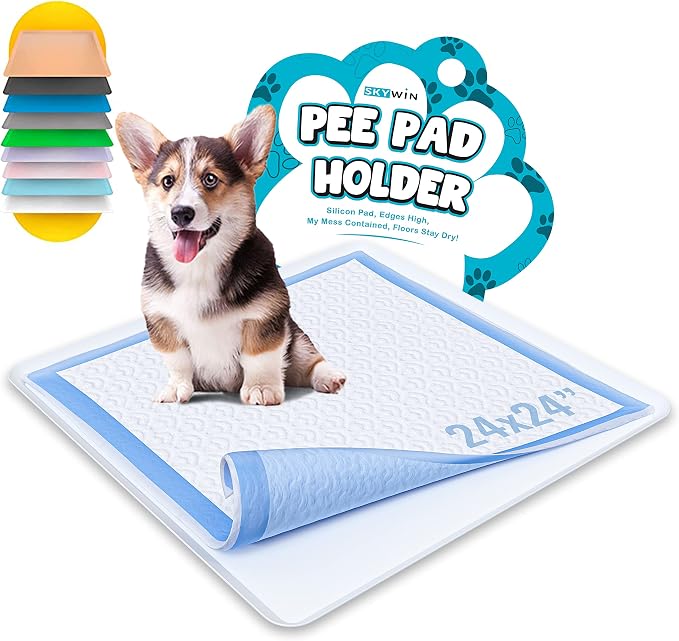 Dog Pee Pad Holder - Fits Up to 24” x 24” Pee Pad - 1 Pack - White | Stable Grip, Raised Edges, Quick-Wipe Silicone Surface Dog Potty Tray Holder for Indoor Flooring Protection