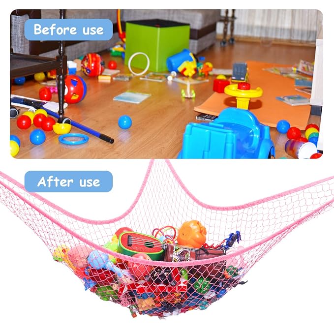 Stuffed Animal Hammock, Toy Hammock Net, LXUNYI Wall Corner Mesh Toy Net Giant Baby Kids Children Stuff animals Hammocks Storage Hanging Net Organizer (Rose, 84 inch)