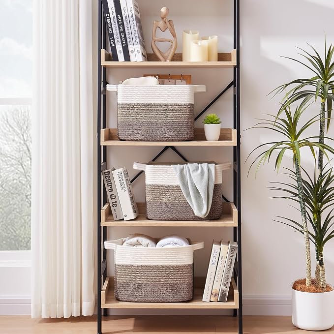 OIASKET Storage Basket for Organizing, Woven Baskets for Storage, Rectangle Decorative Baskets for Shleves, Closet, Toys, Book, Nursery Organizer Bins - Pack of 3 (Gradient Dark Brown, 13"x9.85"x8.7")