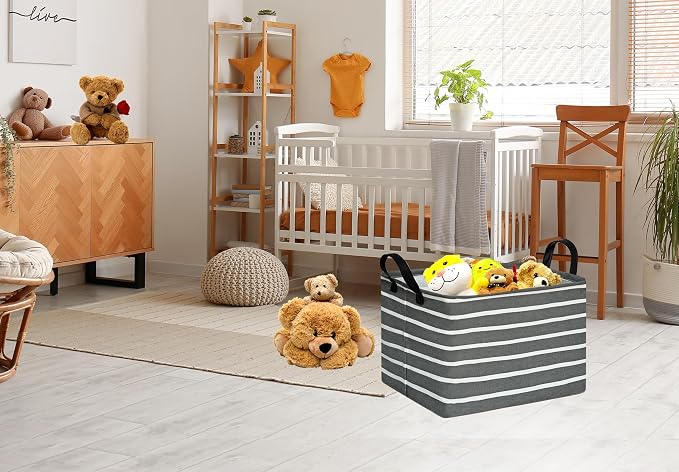Baby Storage Basket Nursery Box Laundry Hamper Organization Bins for Toys and Clothes with Handles (Stripe)