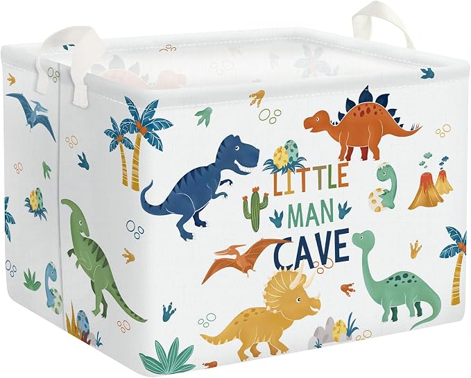 Clastyle Large Boho Dinosaur Pterosaur Boy Book Toy Storage Basket Dino Palm Tree Clothes Laundry Hamper for Kid Room Nursery, Colorful 36L