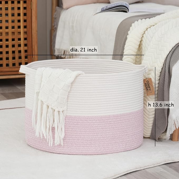 COMFY-HOMI XXXL Large Laundry Basket, Cotton Rope Nursery Woven Basket for Storage, Blanket Baskets Living Room Laundry Hamper, Dog Toy Storage Organizer, Home Decor