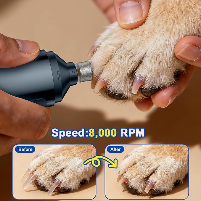 Pet Nail Grinder, Quiet and Low-Vibration Dog Nail Trimmers for Large Dogs, Medium, Small Dogs Cats Pets, Upgrade Professional Electric Pet Paws Toenail Grooming Tool Blue