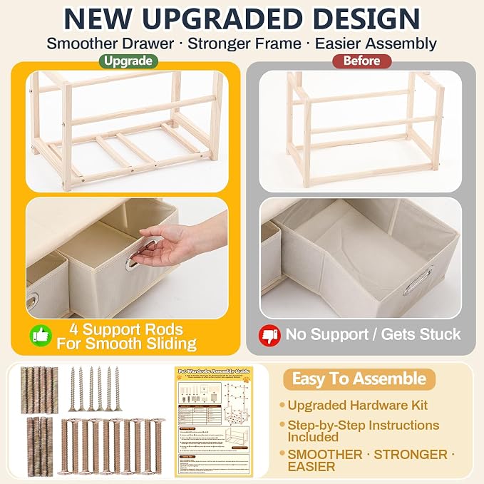 Teenyyou Dog Wardrobe Closet for Small Dogs, 37.4 x 19.7 x 11.8 in Wooden Dog Clothes Rack with 2 Hanging Rods, 2 Storage Baskets and Shelf, Pet Closet Organizer for Clothes, Toys, Leashes, Wood Color