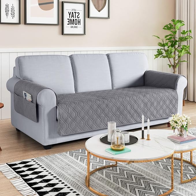 VANSOFY Waterproof Couch Cover for Pets, Light Gray, 67.3" | Non-Slip, Washable, Utility Pockets, Pet Friendly, Furniture Protector Slipcover for 3 Cushion Couch