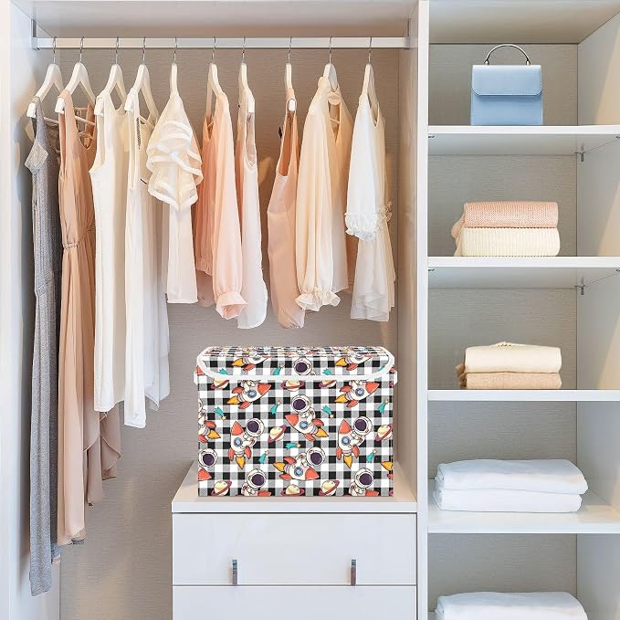 Cosmos Star Fabric Storage Bins with Lid Closet Storage Basket 40L | Decorative Storage Boxes, 300D Oxford Cloth, Hollow Board Frame, Flip Top Velcro Lid, 16.5x12.6x11.8 inch, Collapsible Design