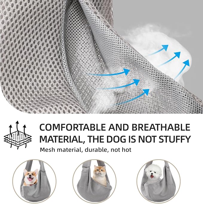 Dog and Cats Carrier Sling, Breathable Puppy Small Pet Carrier with Pocke | Reversible Dog Sling Carrier, Safety Buckle, Storage Pocket, Machine Washable for Travel, Outdoor Activities, Hand-Free, Gray