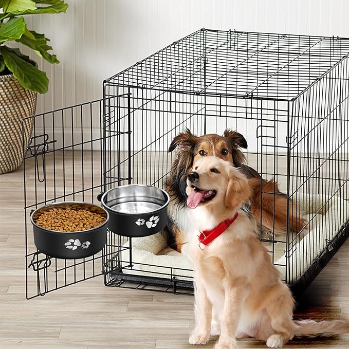 Kennel Water Bowl, Stainless Steel Dog Crate Water Bowl No Spill, 2 Pack Hanging Dog Bowls for Kennel Cage,Metal Pet Food Feeder for Dogs Cats