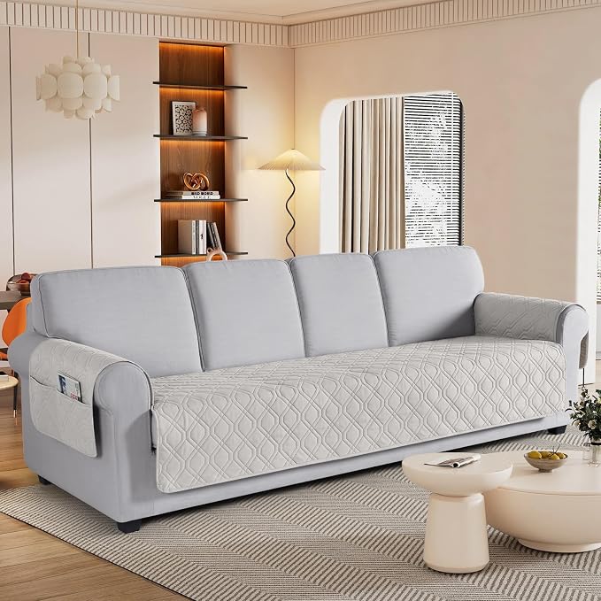 VANSOFY Waterproof Oversized Couch Cover for Pets, Off White, 78.7" | Non-Slip, Washable, Utility Pockets, Pet Friendly, Furniture Protector Slipcover for 4 Cushion Couch