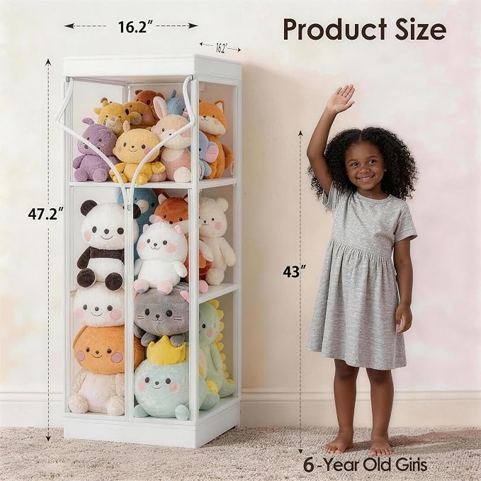 Clear Stuffed Animal Storage Organizer with Zippered Waterproof & Dustproof Cover, Large Stuffed Holder.