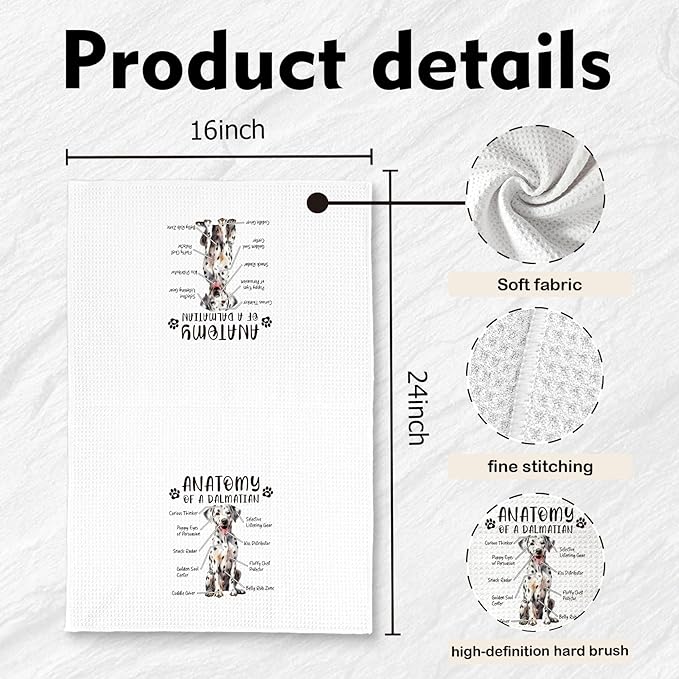 Funny Dalmatian Dog Kitchen Towels - Dalmatian Lovers Hand Dish Towels for Women and Men, Dog Anatomy Tea Towel for Home Kitchen Bathroom Decor