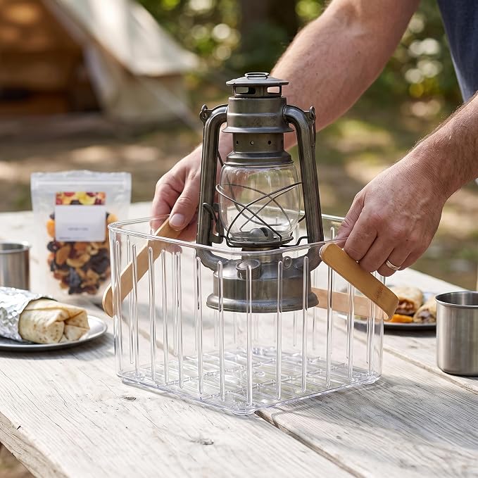 Clear Storage Basket Organizer, Portable Storage Box Bins for Use & Outdoor Camping, Transparent White