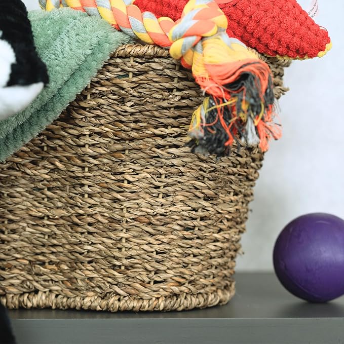 OtterPets Dog Toy Basket, Cotton Rope Bone Shaped Dog Toy Bin, 22x14 | Handmade dog toy box, dog toy storage, dog basket, basket for dog toys, dog storage, Large 22 x 14 in, natural seagrass