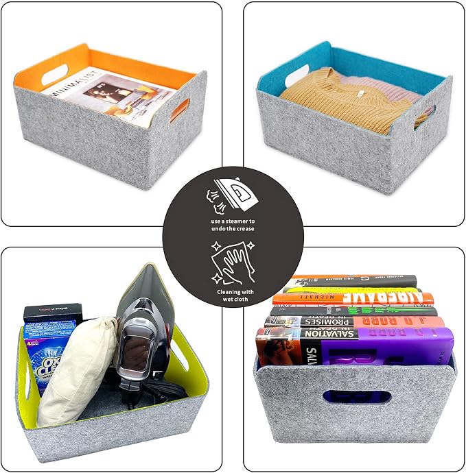 Welaxy Storage Basket Beige Foldable Shelf Drawer Organizer Bin Oatmeal