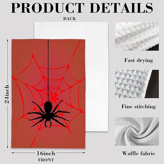 Red Spider and Spider Web Hand Towels,Set of 2 Absorbent Bath Towel Kitchen Dish Towel Home Gym Hotel Bathroom Decor,16x24 Inches