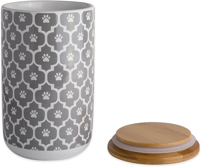Bone Dry Lattice Collection Pet Bowl & Canister, Treat Canister, 4x6.5", Gray