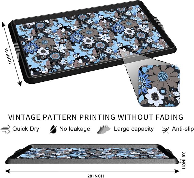 BEHERO Boot Tray Shoe Mat Decorative Patterned, Rubber Shoe Matt Tray Indoor/Outdoor Use, 16" x27.5" Shoe Cleaning Mat Non-Slip, Shoe Storage Waterproof Flower Prints for Entryway, Velvet Bloom