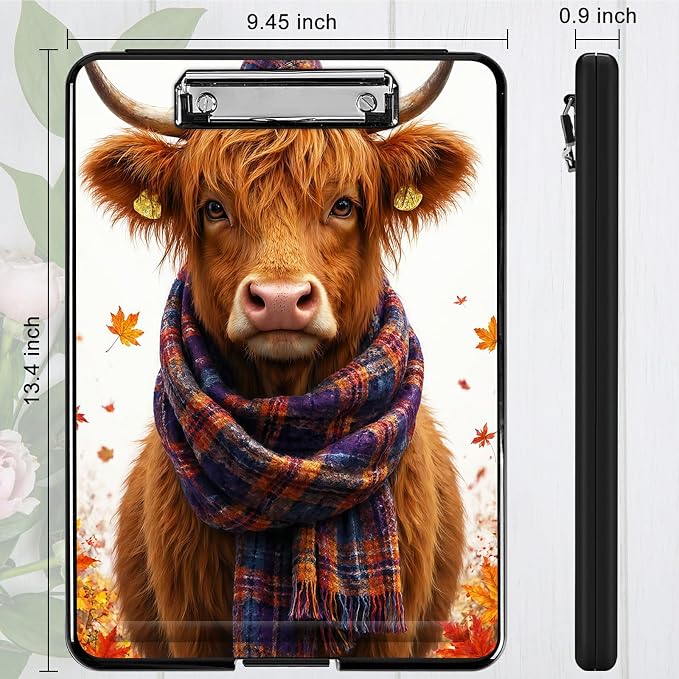 Heavy Duty Storage Clipboard, Slim Nursing Clipboard with Internal Pen Case, Portable File Organizer Case for A4 Letter Size Paper Office Medical Professionals, Scarf Yellow Bull