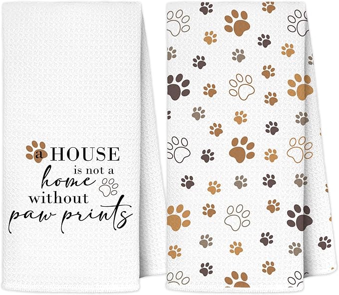 Dog Themed Gifts Kitchen Towels 16x24 Inch, A House is Not a Home Without Paw Prints Decorative Hand Towels for Bathroom, Dog Mom Lovers Gifts Dish Tea Towel Drying Cloth Set of 2
