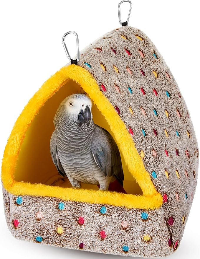 10x10x12in Extra Large Winter Warm Bird Hammock for Cage, Hanging Bird Bed with Support Board, Comfortable Sleeping Hammock House Hut Gift for Parrot Parakeet(Gray Polka Dot Style)