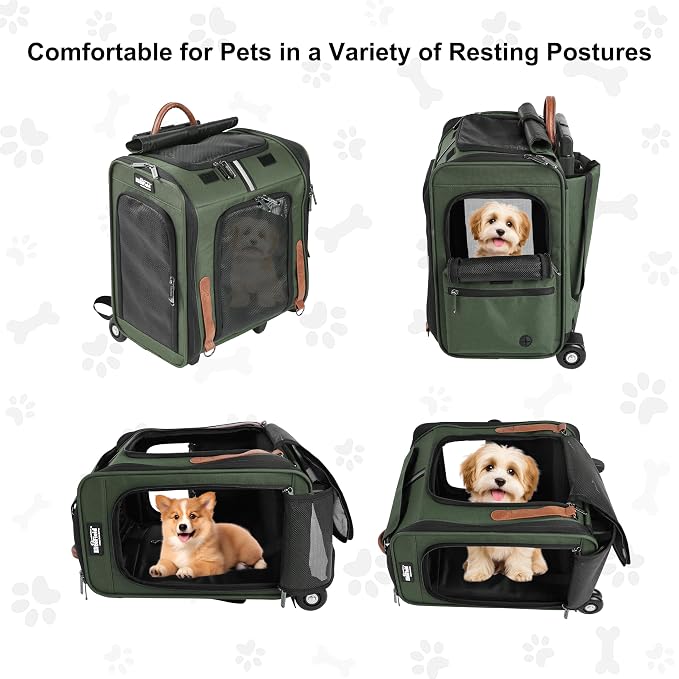 EliteField Deluxe Rolling Backpack Dog & Cat Carrier (2-Year Warranty) | Airline Approved, Waterproof Fabric, Scratch-Resistant Mesh, Retractable Handle, Wheels, Built-In Leash