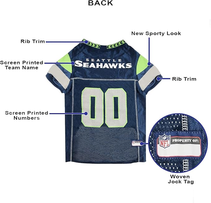 Pets First NFL Seattle Seahawks Dog Jersey, Size Large, Football Shirt Costume for Pet, Dog Sports T-Shirt, NFL Team Clothing for Cats, Licensed Pet Apparel Available in 7 Sizes and 32 Teams