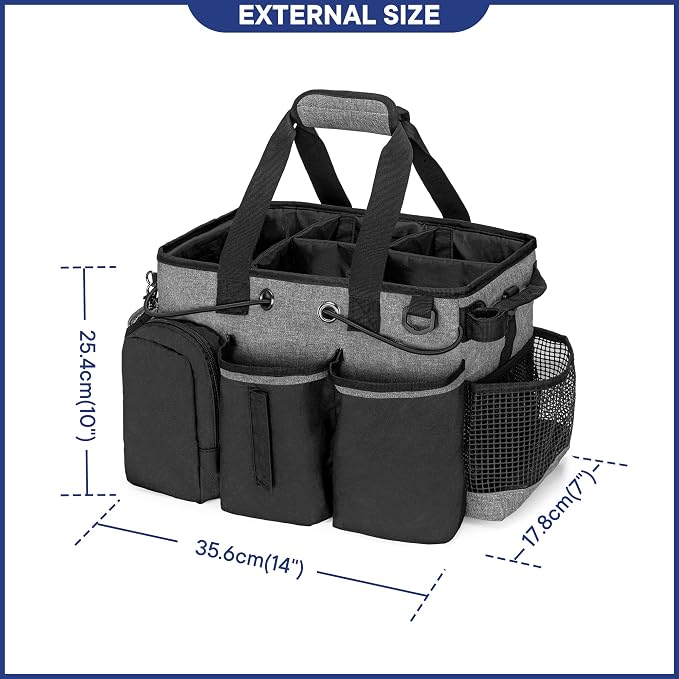 LoDrid Large Professional Cleaning Caddy with Detachable Divider, Black | Cleaning Supply Organizer with Handle and Shoulder Strap for Housekeepers & Cleaners