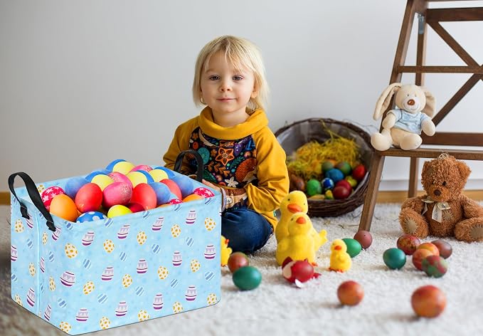 Bunny Easter Eggs Basket Storage Basket Gift Shelf Basket Storage Bin, Nursery Basket Organizer Box for With Handles for Room Deco