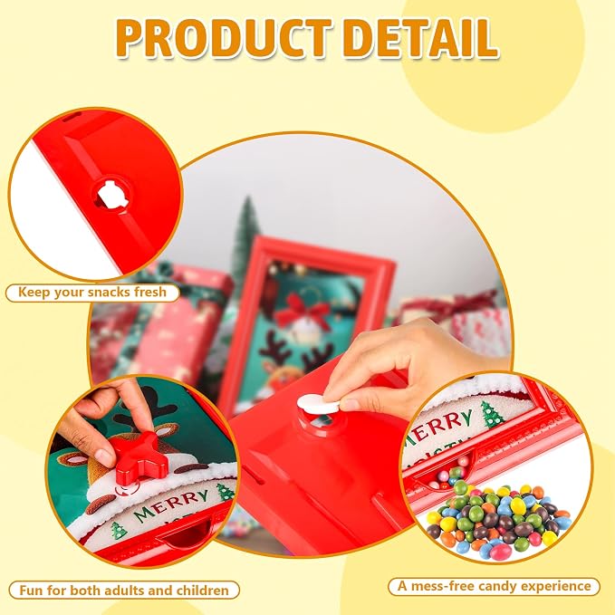 Candy Dispenser Picture Frame, Wall-Mount & Tabletop Gumball Machine with Multiple Designs for Candy, Nuts, Treats, Interactive Home and Office Decor (Deer & Bell, Yellow)