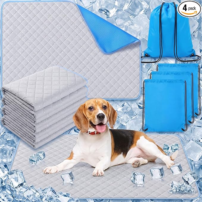 Nuanchu 4 Pack Dog Cooling Mat for X-Large Dogs, 39'' x 59'' Self Cooling Dog Pad with Storage Bags Pet Bed Blanket for Dogs, Breathable & Washable for Summer Indoor Outdoor Crate Car Seat Travel