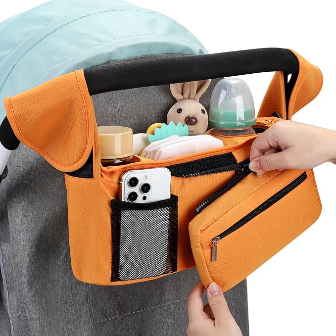 Accmor Universal Stroller Organizer with Insulated Cup Holder Detachable Phone Bag and Shoulder Strap,Stroller Bag Caddy Organizer for Uppababy, Baby Jogger, Britax Strollers