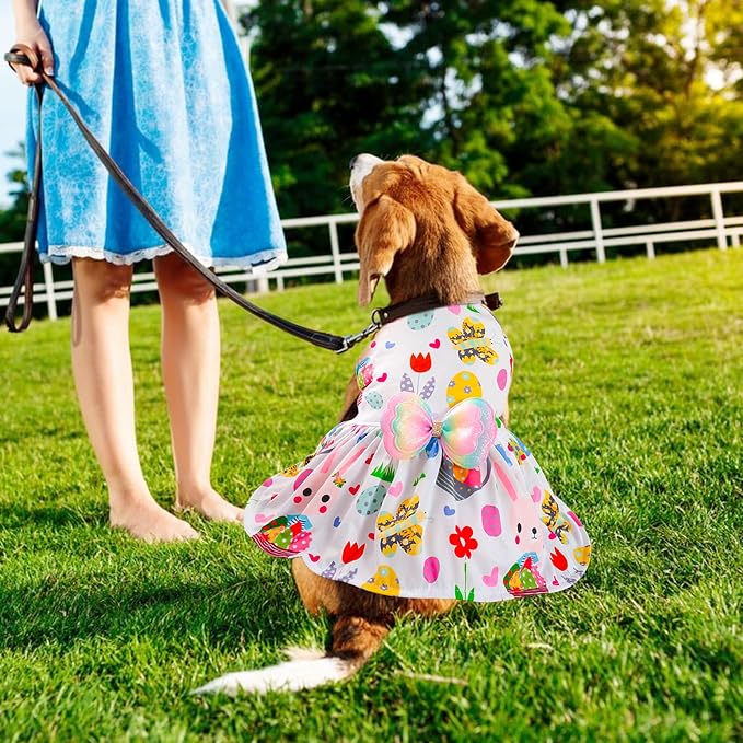 Easter Dog Costume Dress for Pets, Easter Bunny Pet Outfit Dogs Bow Clothes,White Puppy Skirt, Spring Dog Outfit,Size L (24.2-28.6 lbs)