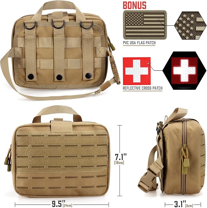 LIVANS Medical Bag, First Aid Bag Empty for Emergency & Trauma Kits | Molle Quick Release Design, Headrest Mount, Includes Flag and Cross Patch,Versatile for Tactical, Camping, Hiking and Travel