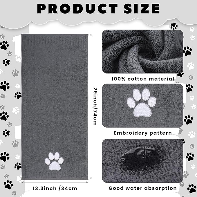 SmoothNovelty 2 Pcs Dog Paw Hand Towels Dark Grey Bathroom Decor 13 x 29 Inch 100% Cotton Embroidered Hand Towels Soft Absorbent Farmhouse for Kitchen Restroom