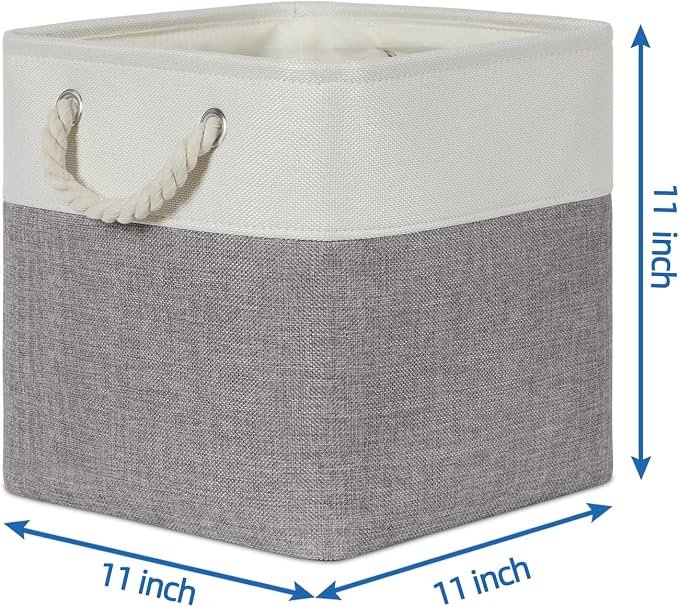 Temary Fabric Storage Baskets for Organizing, Grey Basket for Shelves, Collapsible Baskets with Handles for Shelves, Home, Closet (White&Gray)