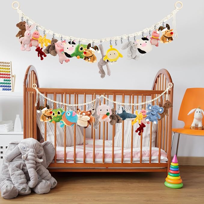 2pcs Stuffed Animal Storage Chain Boho Stuffed Animal Hammock | with 40pcs Metal Clips, Stuff Animal Organizer Hanging Storage for Bedroom Wall Door Display