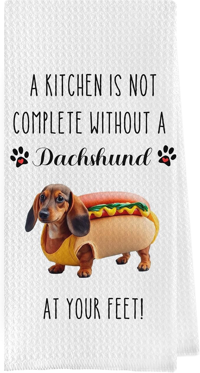 Funny Dachshund Dish Towels - Dachshund Decorative Waffle Weave Kitchen Towels, Wiener Dog Gifts for Women Hand Towel, Wiener Dog Gifts Gifts Tea Towel (16×24 Inches)