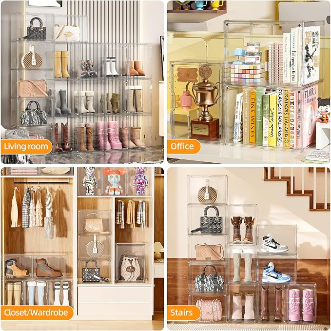 Boot Storage Organizer Tall Boots Boxes 3 Pack Clear Plastic Stackable Boot Organizers and Storage, Shoe Organizer Box, Shoe Bin Container, Acrylic Display Case for Entryway, Closet