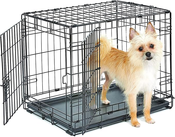 New World by Midwest 24-Inch Double Door Crate, for Small Breeds, 12-20 lbs | Folding Dog Crate, Leak-Proof Tray & Secure Latches, Portable, Durable & Easy to Assemble