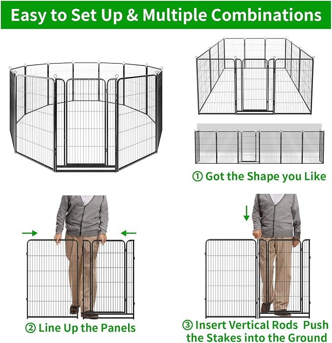Kfvigoho Dog Playpen Outdoor Extra Wide 12 Panels Heavy Duty Dog Fence 47" | Anti-Rust Coating-Strengthened Dog Fence with Doors Portable for RV Camping Yard, Total 32FT, 79 Sq.ft, Snowy Black