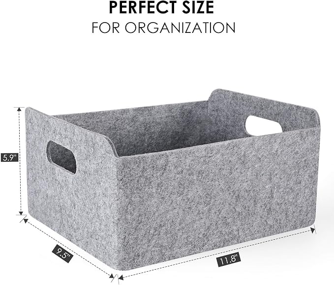 Welaxy Storage Baskets Collapsible Felt Storage bin Foldable Shelf Drawers Organizers Bins organizie Box with Handles for Kids Toys pet Toy Books Clothes Makeup Junk organise (Gray x 3)
