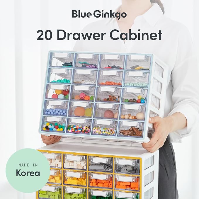 Blue Ginkgo 20-Drawer Storage Cabinet Organizer, Yellow, Made in Korea | Stackable. Adjustable. Easy Visibility.