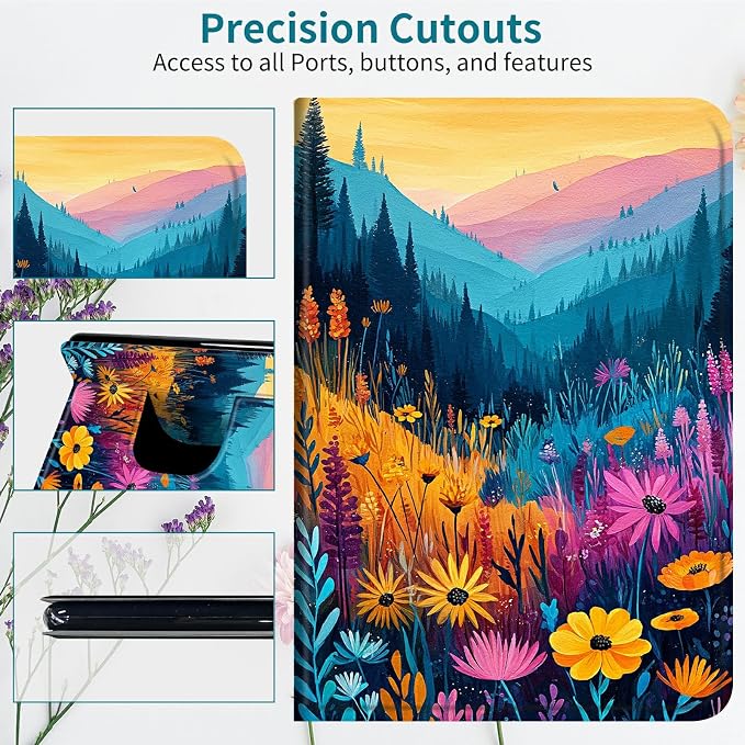 Case for Samsung Galaxy Tab S11 Ultra 2025 14.6" SM-X930/X936, 360 Degree Rotating Stand with Multi-Angle Vertical & Horizontal Viewing Shockproof Shell for Women Men, Mountain Wildflowers