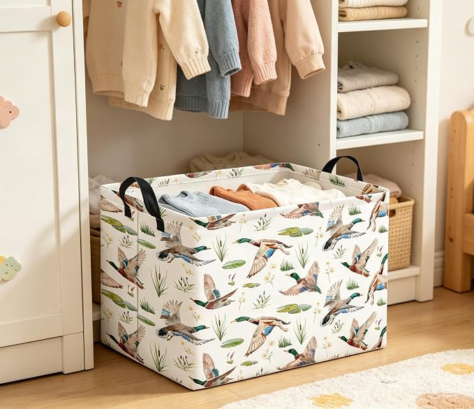 Rectangular Kids Basket Baby Girl Basket Fabric Storage Bin Organizer Box Room Decor(Duck)