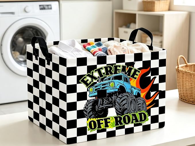 Rectangle Car Basket Cute Storage Bin Fish Box for Room Decor Gift Basket(Grid Car)