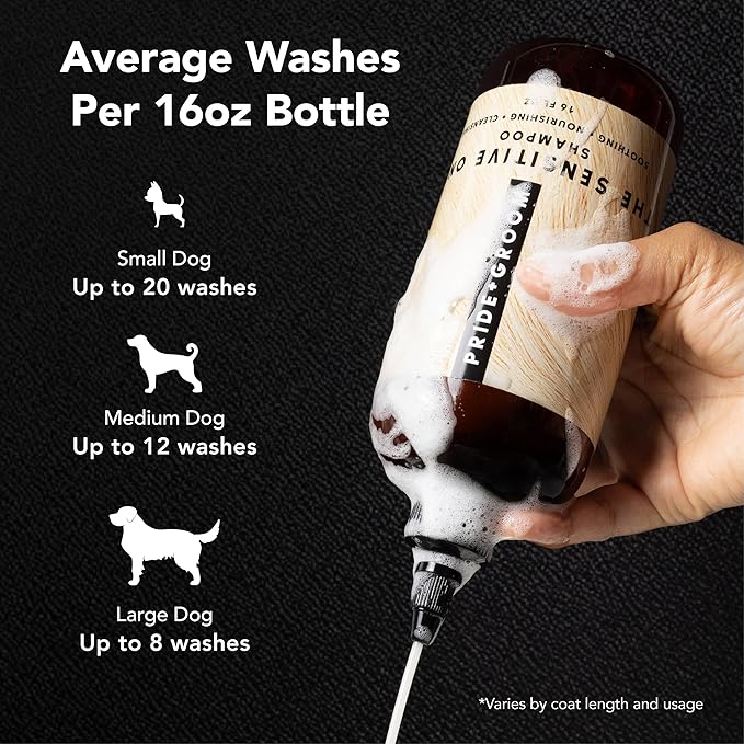Pride and Groom The Sensitive One Dog Shampoo – All Natural Blend of Essential Oils & Gentle Ingredients for Puppies & Dogs with Sensitive Skin & Coats to Soothe and Regulate Skin & Follicles – 16oz