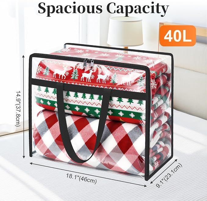 SpaceTrove Clear Storage Bags, 6-Pack Under Bed and Closet Organizers 40L | Clear PVC bags with zippers and handles, foldable waterproof moving bags store comforters, blankets, bedding, clothes and toy
