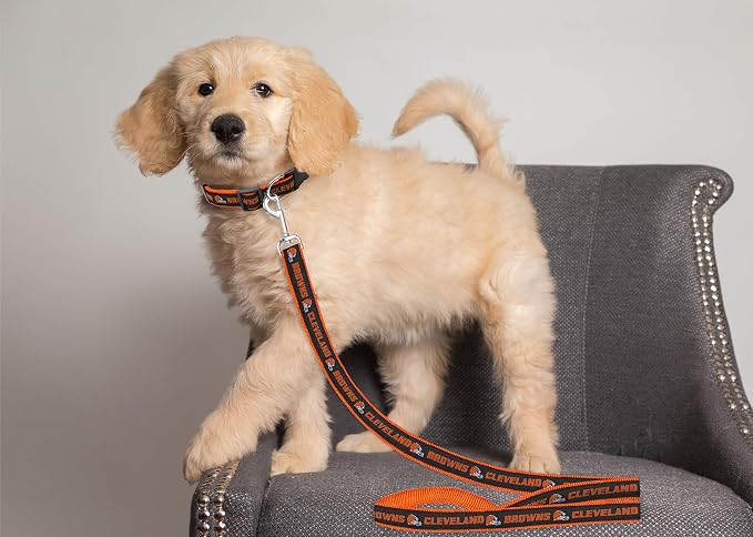 Pets First NFL Licensed Cleveland Browns Pet Leash, Size Small – Durable Satin Dog & Cat Walking Strap and Pet Tether with Embroidered Team Name & Logo